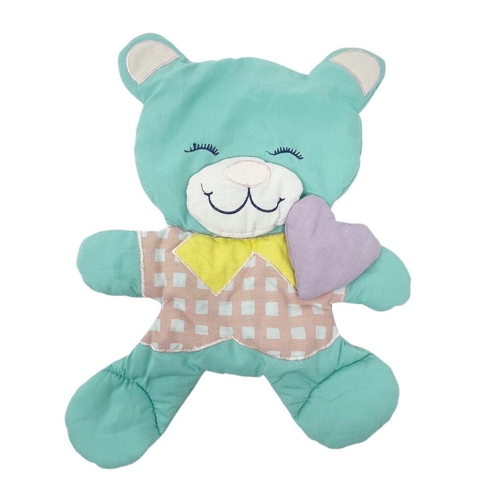 Vintage Pastel Blue Fabric Teddy Bear for Nursery Baby's Room 1980s Wall Decor‎
